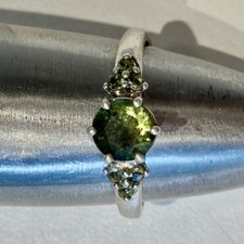 Silver Ring with 7mm and 2mm Cut Moldavites Rhodium Plated 