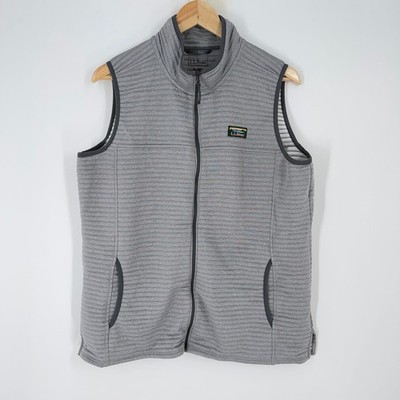 LL Bean Womens XL Gray Ribbed Fleece Full Zip Vest Mock Neck 513115 Heather Gray