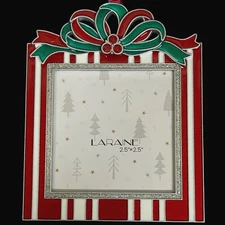 Laraine Christmas Photo Frame Ornament Red White Stripes Bow 2.5x2.5 Classic