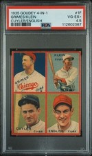 1935 Goudey 4-in-1 #1F- Grimes, Klein, Cuyler, English - PSA 4.5 - RARE FIND
