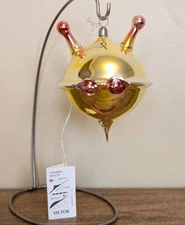 RARE Victor Chiarizia Blown Glass Alien Head Ornament w/Signed Tag 1996 Yellow
