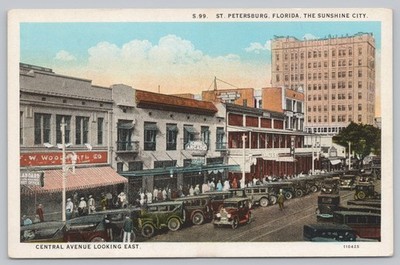 Central Avenue, Woolworth's Store, St. Petersburg FL Florida 1920s Postcard