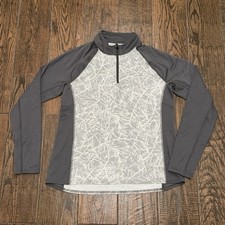 LL Bean Womens 1/4 Quarter Zip Grey White Graphic Stretch Longsleeve Size. XL