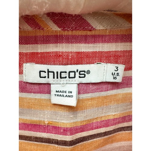 CHICO’S | Multicolor Pink Striped 100% Linen Long Sleeve Button Front Top | 16 - Picture 6 of 7