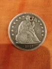 1842 Sitting Liberty Silver Dollar Holed   Very Good Detail Free Shipping