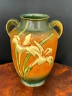 Roseville Pottery Zephyr Lily Green-rust Vase  "134-8" ca.1940s