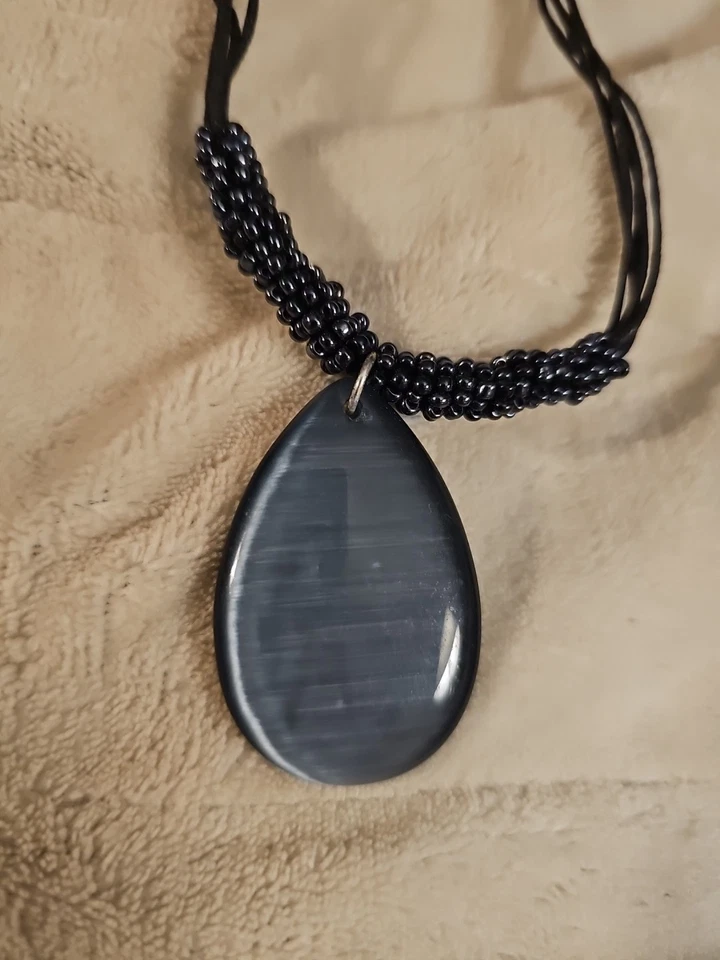 Black Obsidian Teardrop Pendant Necklace - Image 2 of 2