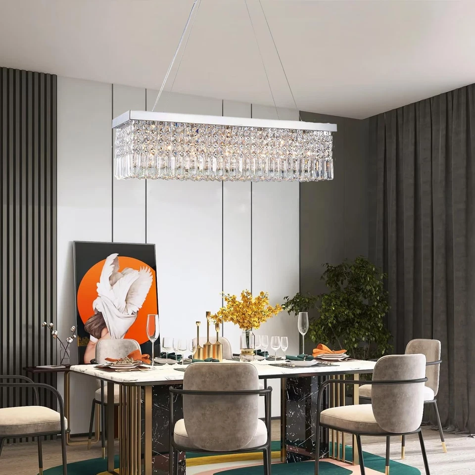 Lámparas rectangulares para comedor, modernas lámparas de lluvia, colgantes... Foto 2 de 4