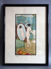 Xavier Sager (1870-1930) lithographie originale Art déco "Coquetterie"
