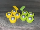 Vintage Ideal Rebound Game Replacement Roller Pucks 4 Yellow & 4 Green And Tabs
