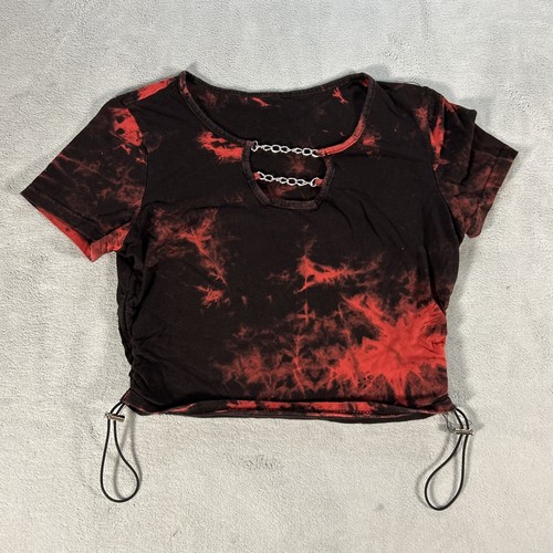 Tripp NYC Style Shirt Womens Medium Short Crop Sexy Gothic Red Tye Dye String