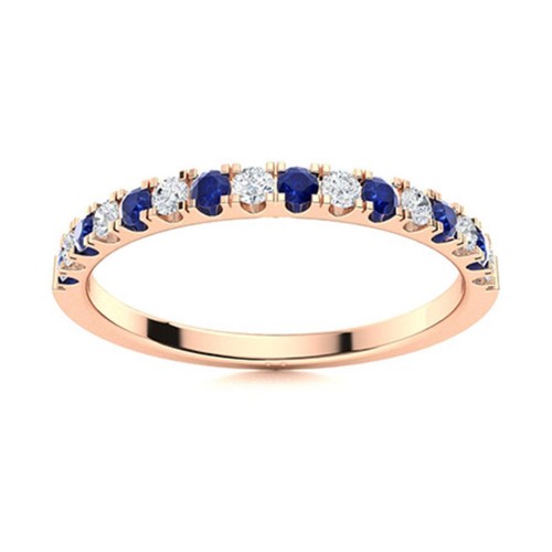 Half Eternity Band Ring Round Blue Sapphire 925 Sterling Silver Rose Plated Ring