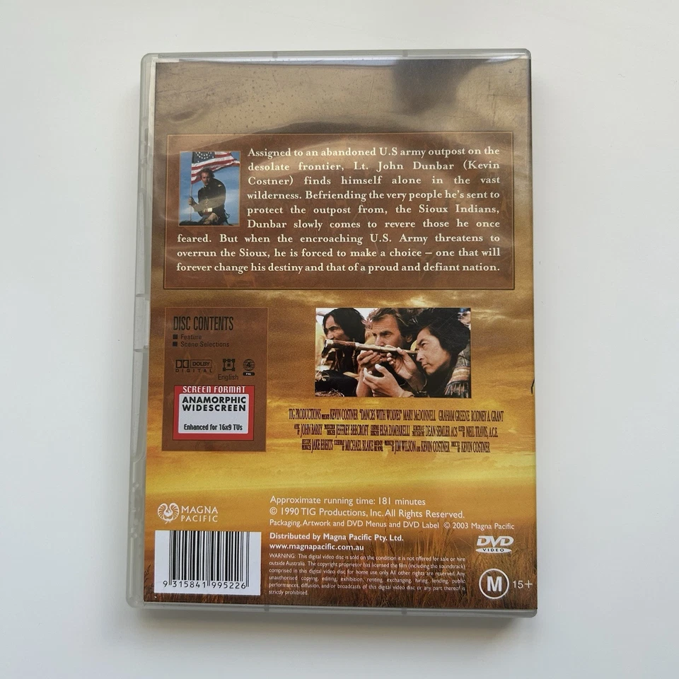 Dances with Wolves Kevin Costner Mary McDonnell 1990 DVD Region 4 - Image 2 of 4