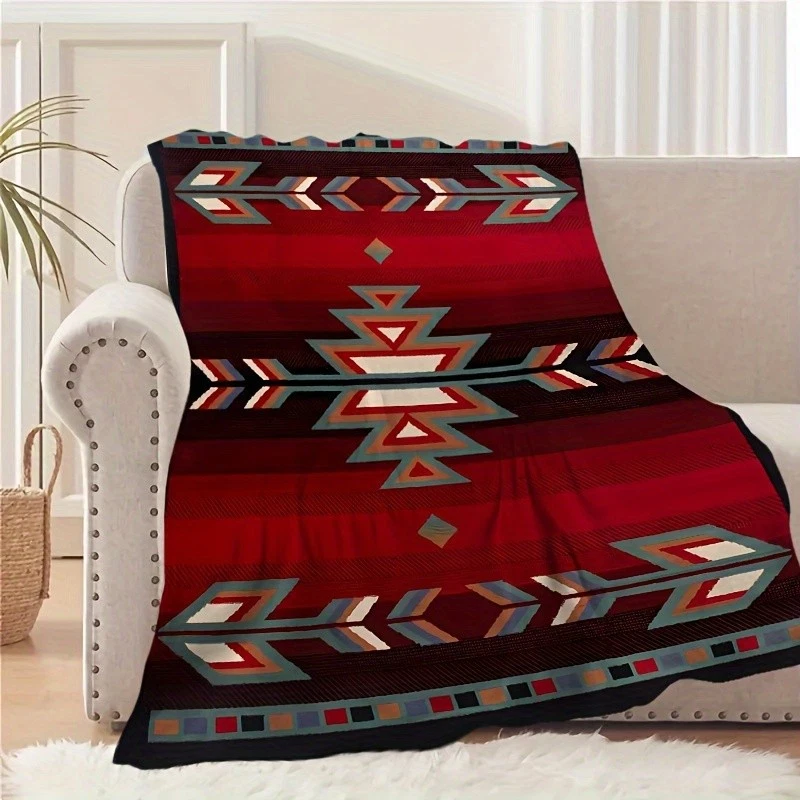 Cobertor de lã tribal flecha geométrica asteca estilo navajo preto vermelho - Imagem 3 de 4