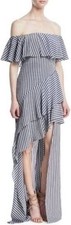 HALSTON Heritage Off-the-Shoulder Ruffle Striped High Low Gown - 10 - NWT!