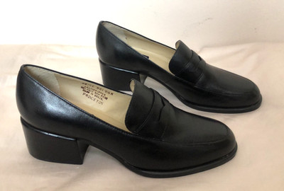 Laura Scott Vintage Princeton Shoes Loafers Black Leather Size 5.5 M