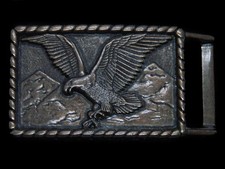 TC03103 VINTAGE 1970s BALD EAGLE ART BRASSTONE BELT BUCKLE