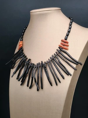 Collier Femme Girocollo Corail Rouge De Sardaigne Et Corail Noir Argent 925 - Photo 1/4