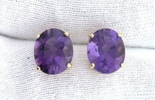 14Kt Yellow Gold 11x9 11mm x 9mm Oval Rich Amethyst Gemstone Gem Stone Earrings