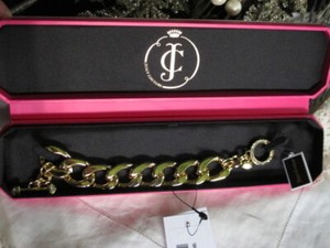 Authentic Juicy Couture BRACELET chunky link 18ct gold plated crystal ring tbar charm bnib