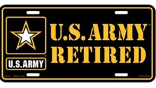 US Army Star Retired Black 6"x12" Aluminum License Plate Officially Licensed