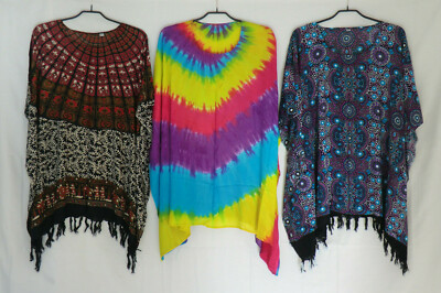 Tunika Bluse Poncho Überwurf Lagenlook Batik Ethno One Size Free Size Viskose