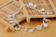 925 Sterling Solid Silver Fashion Charms Tassel Pendant Bracelet For Women