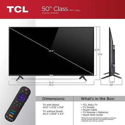 TCL 50-inch Class 4-Series 4K UHD Smart Roku LED TV - 50S435, 2021