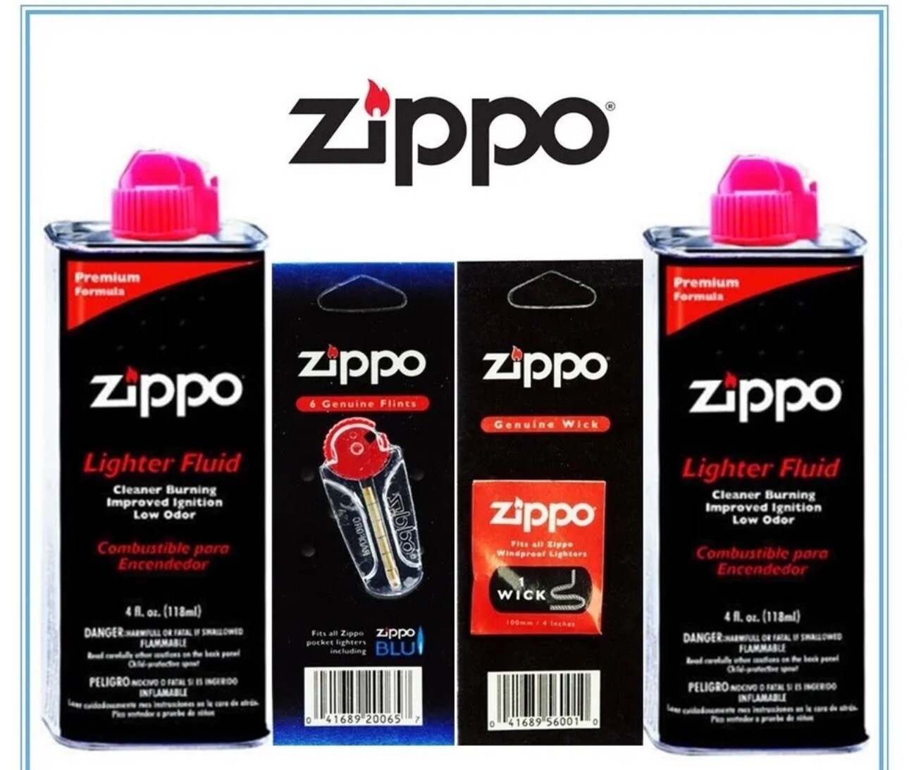 Zippo 2 x 4oz Fuel Fluid and 1 Flint & 1 Wick Value Pack GIf