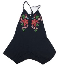 Xhilaration Womens Dress Sleeveless Tank Embroidered Boho Floral Black Sundress