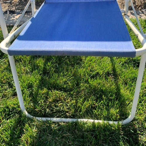 2 Vintage Dan Gamel RV Fabric Blue Folding Lawn Camp RV Airstream Chairs Retro - Picture 15 of 24