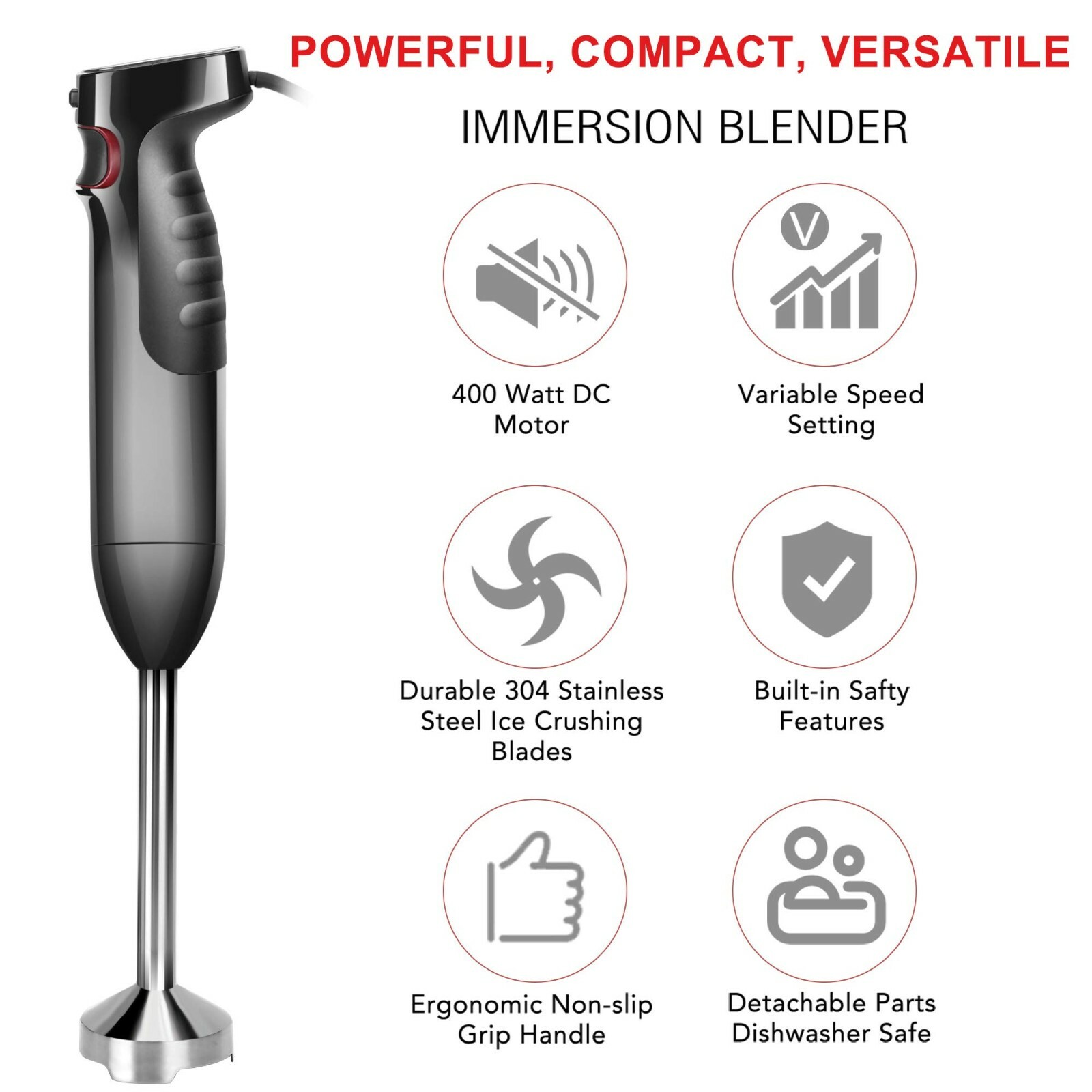 Immersion Hand Blend, 400 Watt Immersion Blender, Variable Speed Stick Blender 