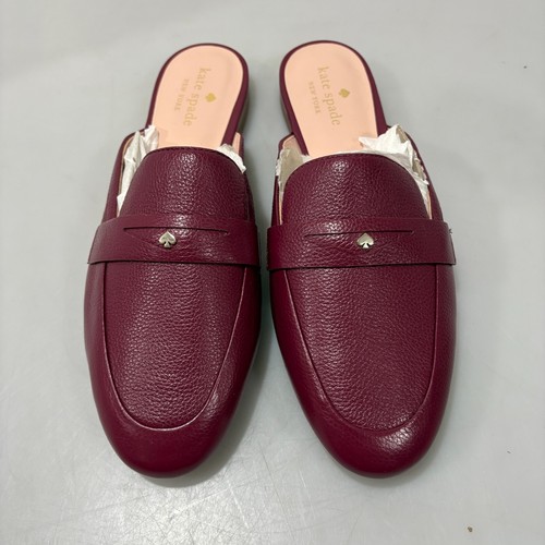 Kate Spade NY 10 B Caelyn Borgoña Rojo Guijarro Cuero Toboganes Planos - Imagen 2 de 8