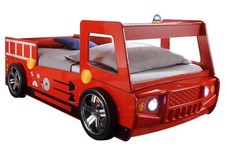 Kinderbett Autobett Juniorbett Bettgestell Feuerwehr LED-Beleuchtung Rot 90x200