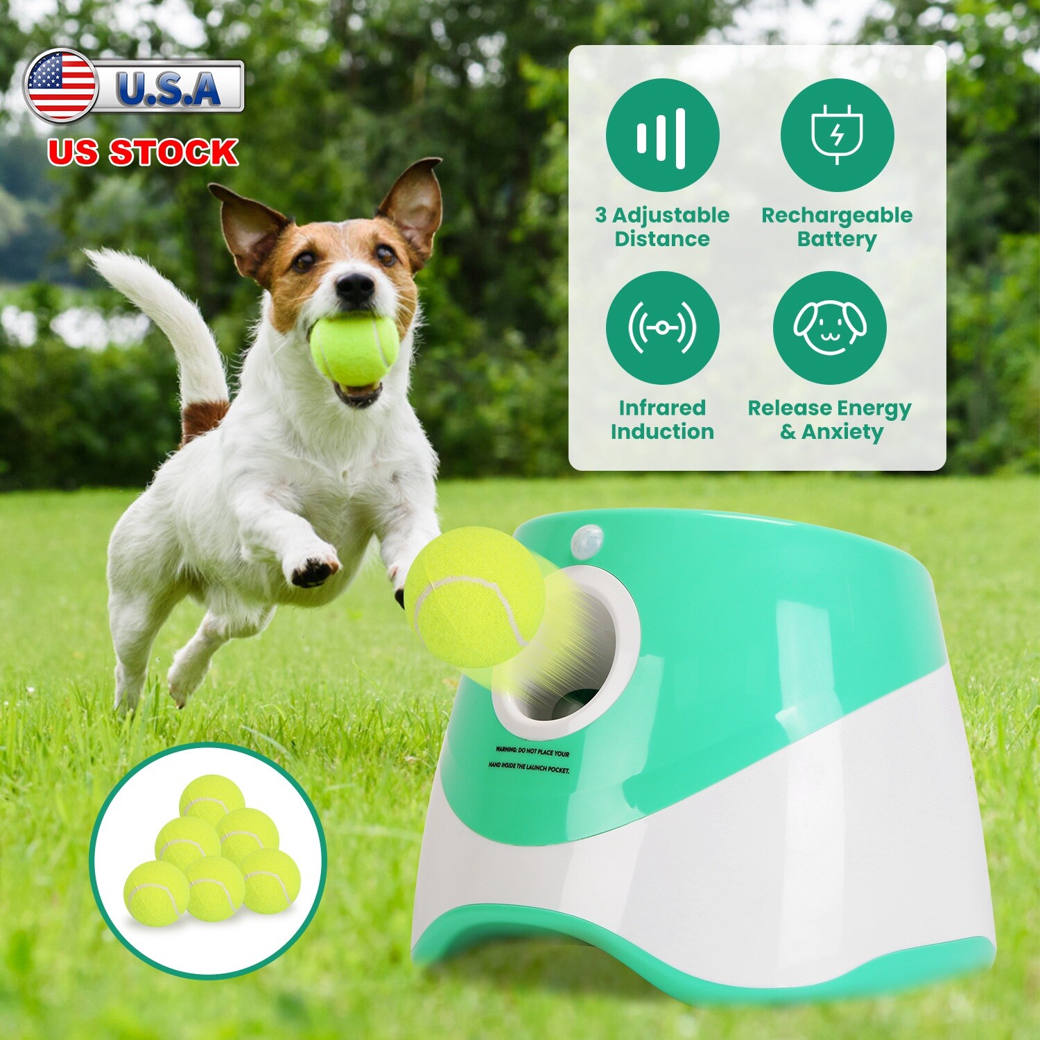 Automatic Dog Ball Thrower Launcher with 6 Tennis Balls Thro