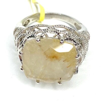 NWT Bella Luce Rutilated Yellow Quartz Rhodium on Sterling Filigree Ring SZ 8