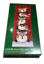 Pat Olson "Snowman Stack" Panoramic Puzzle 1000 Pieces 38.6” Long XMAS