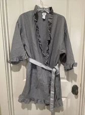 NEW Barque Gray Lightweight Ruffle Waffle Short Robe Women's One Size
