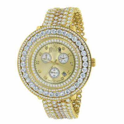 Real Diamond Yellow Gold Tone XL Face 2 Tone Custom Removable Bezel Men's Watch
