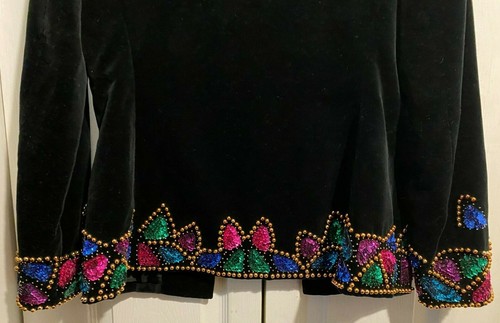 De colección Pesada Lentebrilla Cuentas Falda Traje Cuentas Aterciopelado Talla 6 Blazer Negro 80s 90 - Imagen 8 de 11