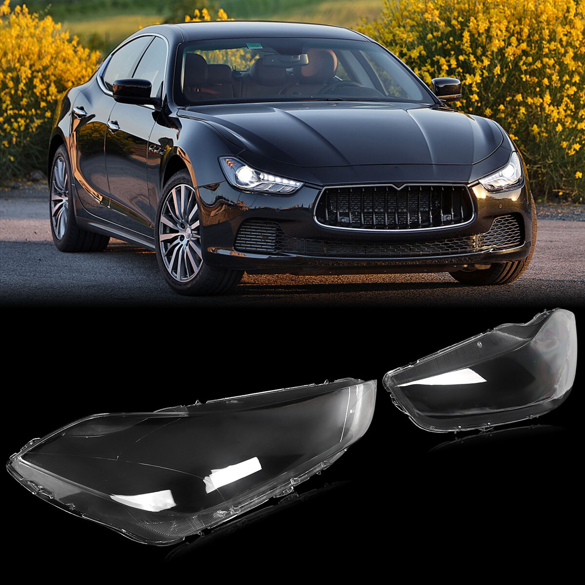 New Pair Front Headlight Lens Cover Clear For Maserati Ghibli 4-Door 2014-2019