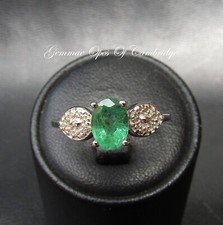 9k 9ct White Gold Ring Emerald Solitaire with Diamond accents Size P 1/2