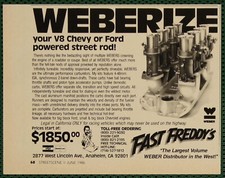 Fast Freddys Weber Carburetors Ford Chevy Anaheim Vintage Print Ad 1986