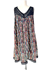 Molly Bracken Dress Abstract Print  Sleeveless Lattice Lace Trim S NEW Boho