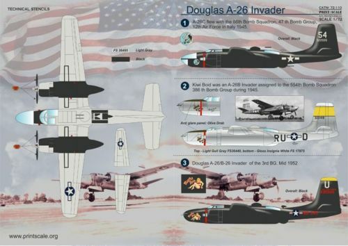 Print Scale 72-110 - 1/72 Decal for Douglas A-26 Invader (Aircraft