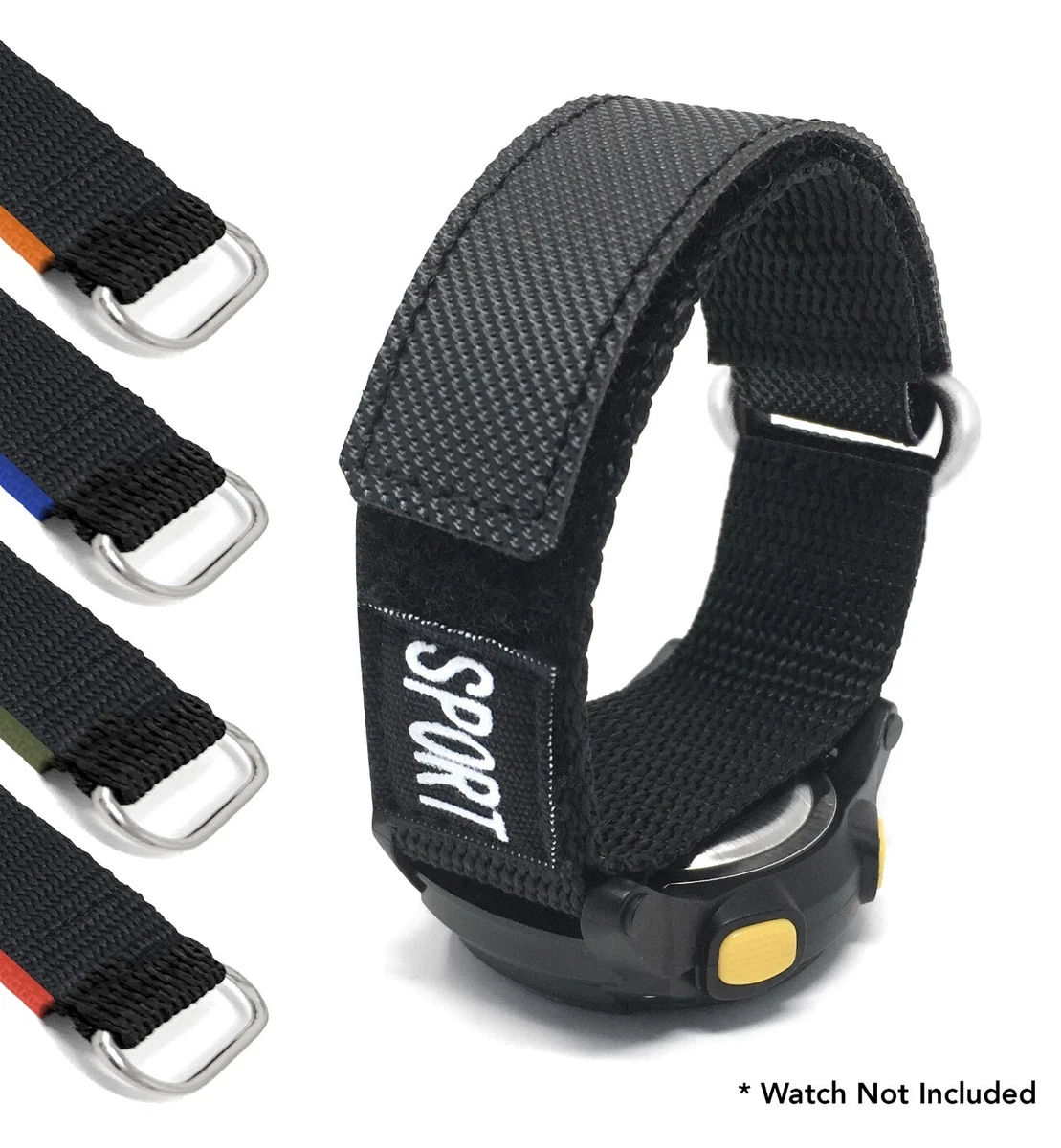 Nylon Watch Strap Velcro Style Sport Band 20mm Black 12 1/2 inch Length | Esslinger