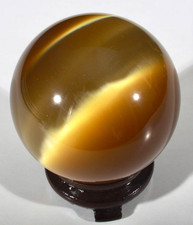 LARGE 2.25" GOLDEN HONEY FIBER OPTIC CONTEMPORARY MARBLE SPHERE W/STAND MINT