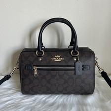 Coach Rowan Satchel Signature Canvas Brown Black Crossbody Bag F83607