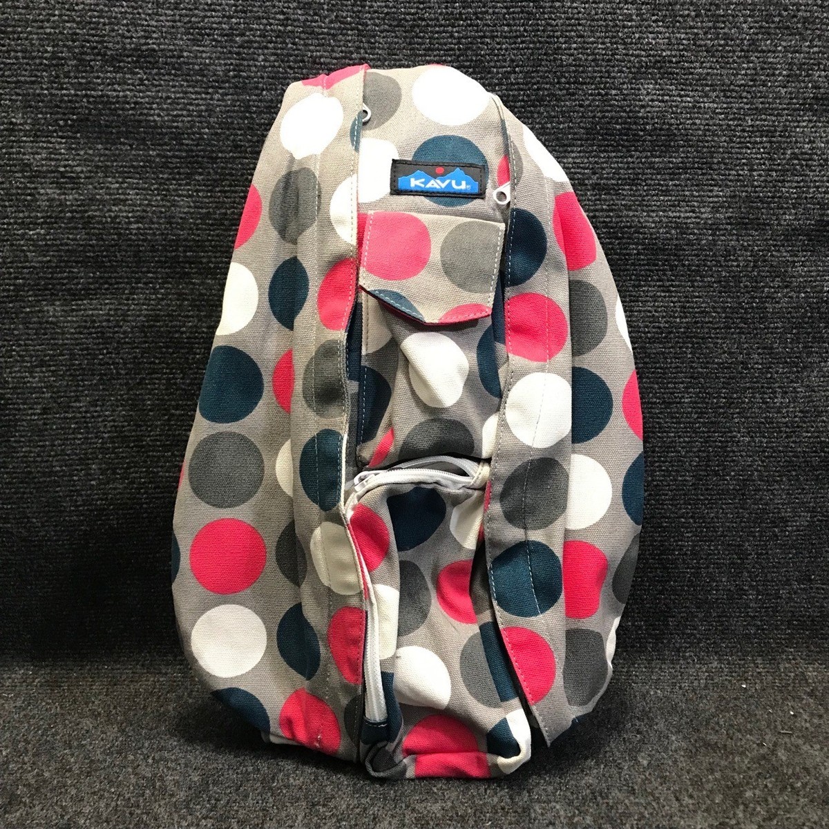 KAVU Grey Green Polka-Dot Print Rope Sling Pack Backpack  Sporty Hiking Gorpcore KAVU Rope Sling Bag Grey Polka Dot Adjustable Strap  main image 4