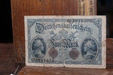 1914 WWI 5 Mark Germany  Money Bank Note